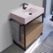 Pink Sink Bathroom Vanity, Floor Standing, Natural Brown Oak, Modern, 35